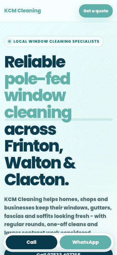 Mobile preview of the KCM Cleaning website