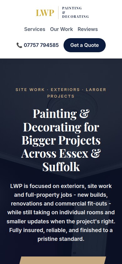 Mobile preview of the LWP Painting and Decorating website